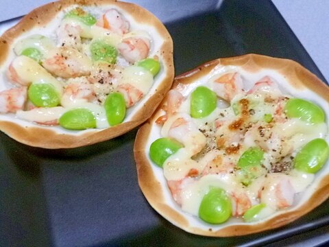 餃子の皮で簡単！プリプリエビと枝豆のおつまみ☆